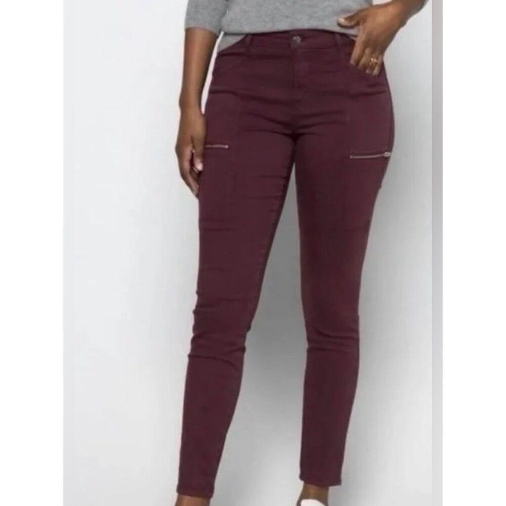 NWT Pistola Hannah Cargo Skinny Pants 29 Maroon Stretch Zip Pocket Mid Rise